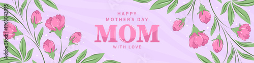 Horizontal banner for Mother's Day. Spring summer design with beautiful flowers. Vector illustration