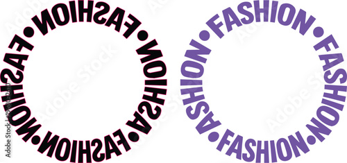 Fashion typography circle logo, modern purple and black text design, stylish wordmark graphic element, contemporary branding vector for apparel and lifestyle