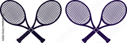 Crossed tennis rackets vector illustration, classic sports equipment graphic. Tennis club emblem, athletic competition symbol, recreational activity design element.
