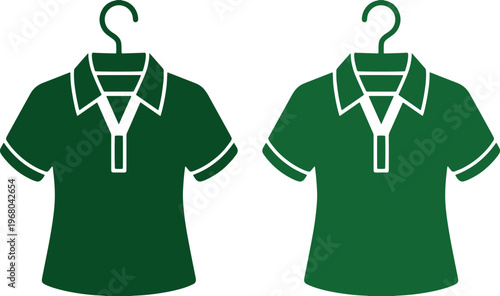 Green polo shirt vector icon set, classic collared short-sleeve t-shirt design, casual apparel graphic resource for fashion and retail branding