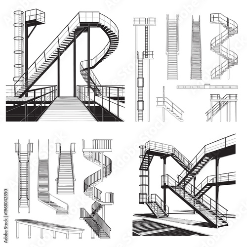 Black and white of a roller coaster and amusement park rides ferris wheel swing ride pirate ship