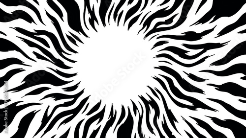 Abstract black and white burst pattern radiating from a central point.