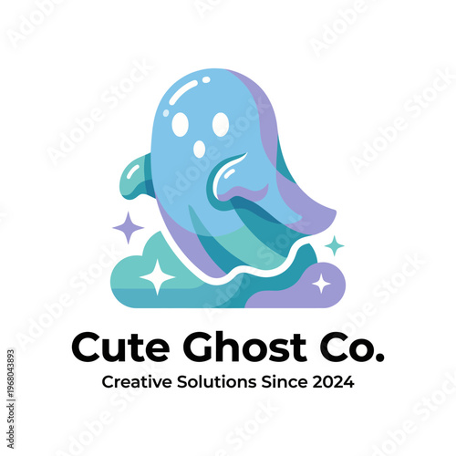 This image features a cute, whimsical ghost character floating with a friendly expression, ideal for businesses focused on fun, creativity, or playful branding.