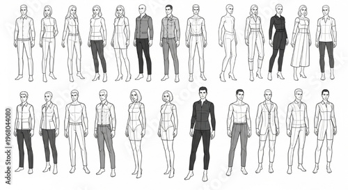 Body Template Fashion Croquis Vector Female Male Figures Illustration Design Collection Set