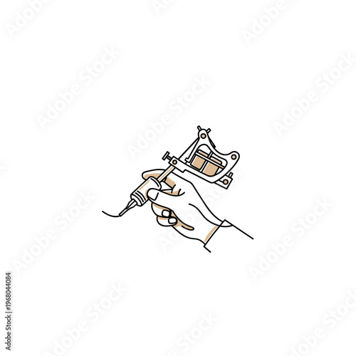 Hand holding tattoo machine while creating design on skin  
