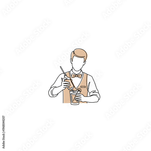 Bartender mixing cocktails with shaker and glass in minimal style  