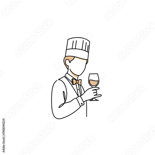 Waiter holding a glass of wine in a formal uniform  
