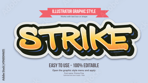 A graphic design element featuring the word 'STRIKE' in a bold, yellow, and black font with a pink banner above it.