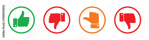 Four rounded icons showing thumbs up thumbs down and stop hand symbols vector illustration