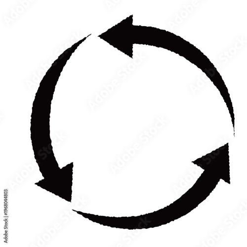 循環や継続をすっきりと表現した黒い手書き風の細身なループ矢印