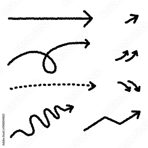 多彩な動きや形状を網羅したラフな質感の手書き矢印セット