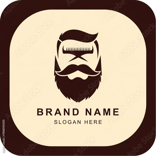 Stylized Barber Logo - Bearded Man with Comb, Ideal for Modern Barber Shops.