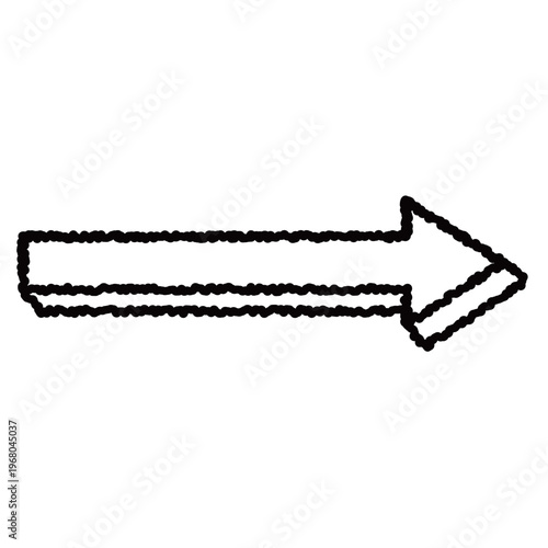 手描き風のラフな二重線で立体的に描かれた右下向きの矢印イラスト