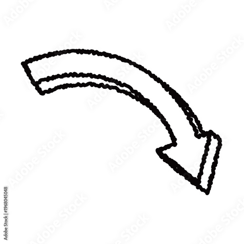 手描き風のラフな二重線で立体的に描かれた右肩上がりの矢印イラスト