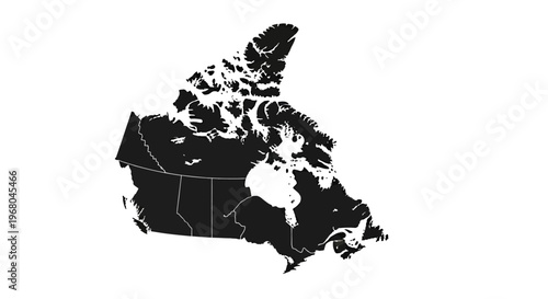 Canada map with provinces outlined in black and white vector illustration
