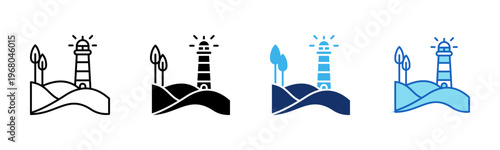 Lighthouse icon set multiple style collection
