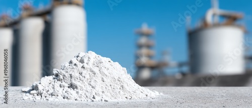 White powder in industrial environment foreground.