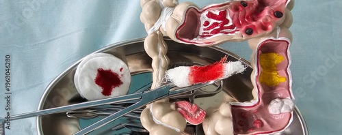 Scalpel on digestive system model