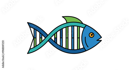 A colorful flat design illustration of a fish with internal dna strands showcasing a bold silhouette high quality professional detailed modern