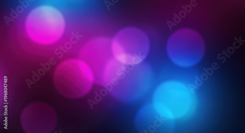 Abstract dark background bright glowing neon bokeh lights vibrant blue pink purple gradient blurred circles dynamic empty space copy text creative backdrop