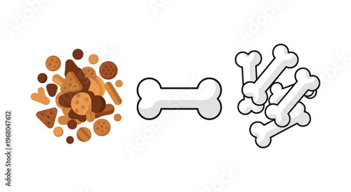 A colorful assortment of dog treats is contrasted with a stark white bone silhouette high quality professional detailed modern elegant stylish