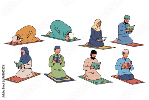 Devout Devotees in Prayer: A group of individuals deeply engrossed in their prayer, embodying tranquility and spiritual reverence.