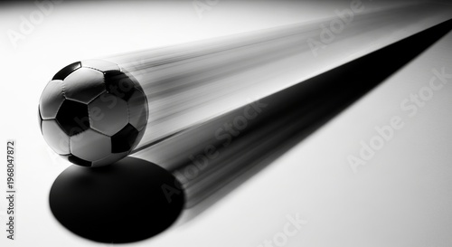 Soccer ball, sports equipment, black and white photo, motion blur
