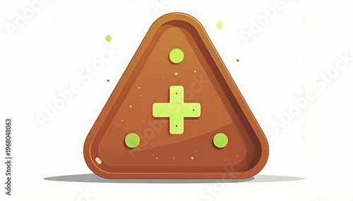 Abstract illustration of a triangle with a plus sign, dots.
