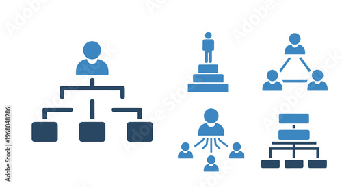 Business Organization Structure and Hierarchy Icons Set in Blue Tone on Isolated White Background