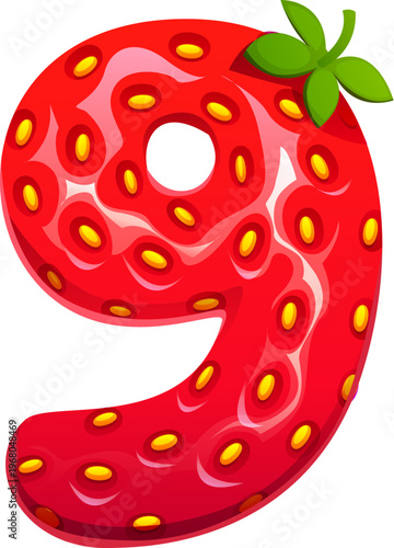 Cartoon strawberry, garden red berry alphabet font type, typeset number 8 eight. Farm berry typography number, ripe strawberry typeface vector digit. Forest fruit font numeral symbol figure