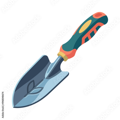 This detailed illustration showcases a gardener's trowel with a unique design, symbolizing the joy of gardening and the art of nurturing plants in a vibrant, creative way.