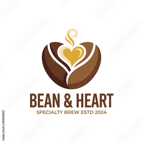 This logo features coffee beans and a heart shape, representing love for coffee and passion for brewing, perfect for specialty coffee shops and cafes.