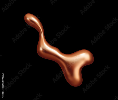 Copper metal drop, blob and liquid shape. Realistic 3d bronze copper droplet with glossy, molten texture. Organic vector drop for modern luxury branding and product packaging
