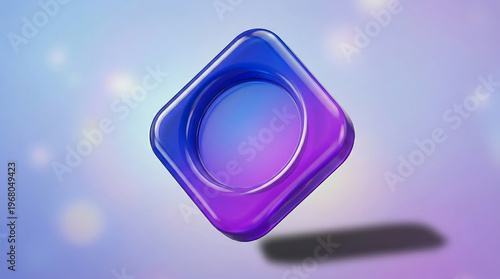 A translucent purple diamond icon floating against a blurred background