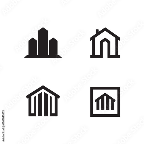Abstract house and city building icons for modern real estate design projects