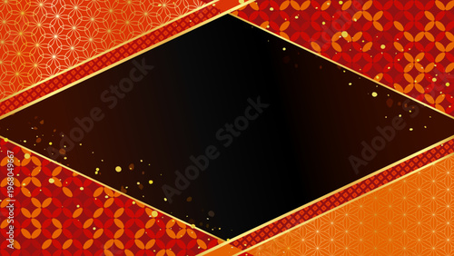 菱形の和風な背景イラスト_コピースペース_黒背景