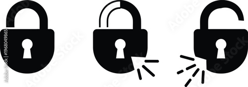 Lock security stages locked breaking and broken a visual sequence