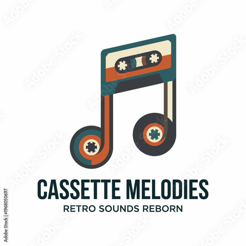 An artistic logo design featuring a cassette tape, symbolizing retro sounds and music nostalgia, ideal for music-related businesses and events.