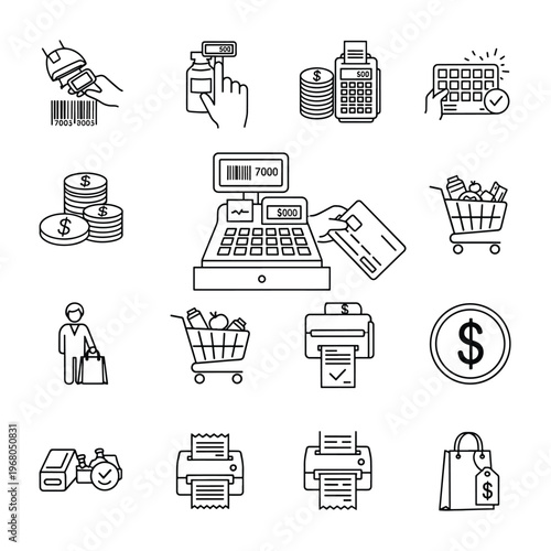 Shopping icons with cash register and payment