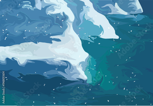 Iceberg floating in deep blue ocean water