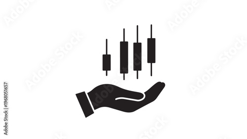 Hand holding financial candlestick chart bars indicating positive growth and investment strategy success