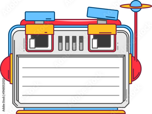 Kids memo note with retro robot droid face frame for message sticker, cartoon vector. Robot bot or mechanical cyber droid with funny face for kids memo note, adhesive post and daily agenda plan