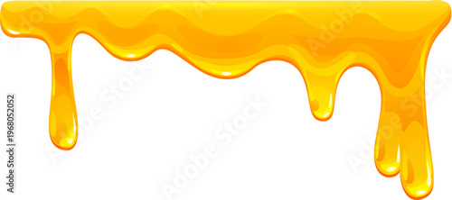 Cartoon honey syrup dripping, horizontal melt border with thick glossy drops. Vector sweet liquid dessert frame, isolated oil border with sticky golden texture flow dessert food element, syrup coating