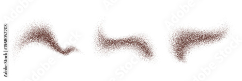 Coffee powder dust of chocolate cocoa beans and ground particles, vector brown grain. Coffee powder waves of cacao or brown sand in wavy scatter or spray of ground cinnamon and chocolate powder splash