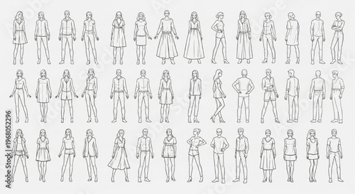 Fashion Vector Figures Stylized Female Male Body Pose Croquis Illustration Design Set