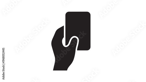 Hand holding a smartphone icon with a curved thumb in silhouette on white background, modern mobile device symbol