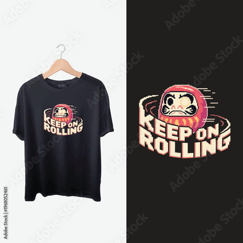 Japanese Daruma Doll Pixel Art for T-Shirt Design, Apparel and Print-on-Demand
