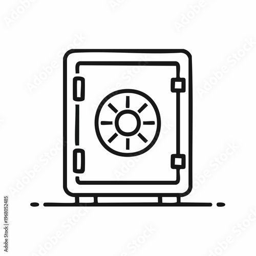 Line art illustration of a closed metal safe with a combination dial, symbolizing security and valuable storage.