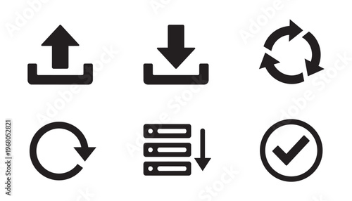 System interface navigation icons showing upload download refresh and database update vector objects