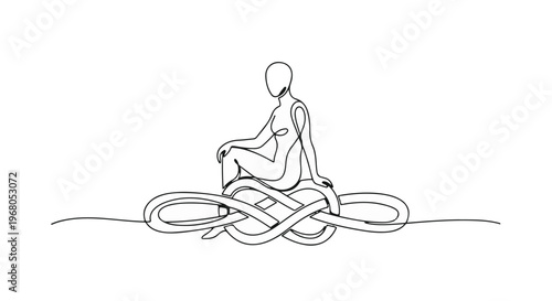 Person sitting on an infinity loop symbol represents a continuous state of mind and balance.